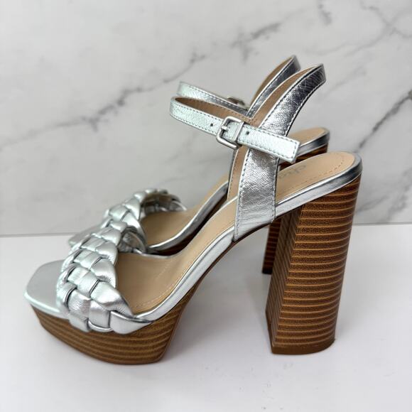 Charles By Charles David Women Ironic Sandals Size 7 Braided Metallic Silver - Picture 4 of 10